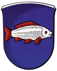 Wappen Ortsteil Gemünden Fisch auf blauen Hintergrund